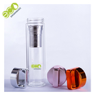 Large Double Wall Glass Water Bottle with Tea Filter and Colorful Handle Lid