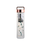 Large Double Wall Glass Water Bottle with Tea Filter and Colorful Handle Lid
