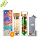 Small MOQ Unbreakable Double Wall Glass Water Tea Infuser Bottle with Bamboo Lid