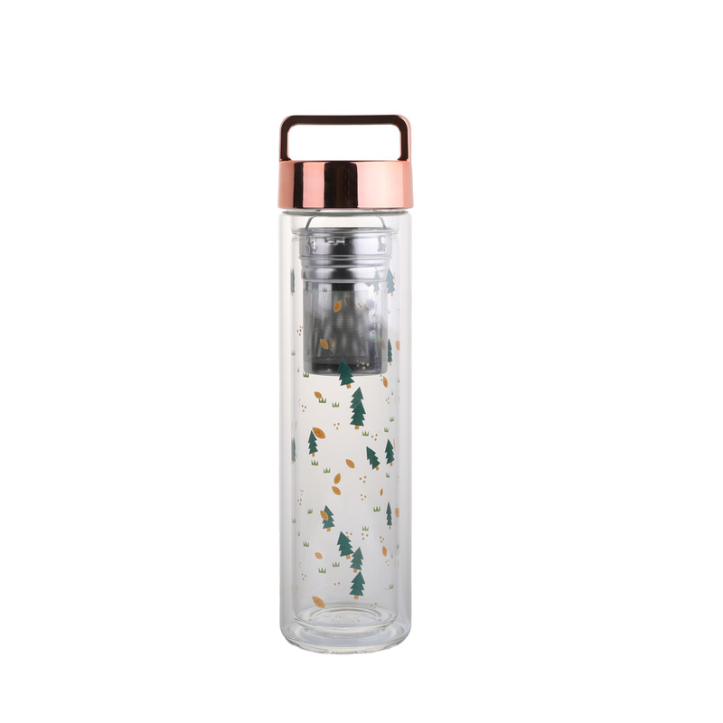 Adults Double Wall Glass Water Bottle With Decal Printing And Colorful Lid
